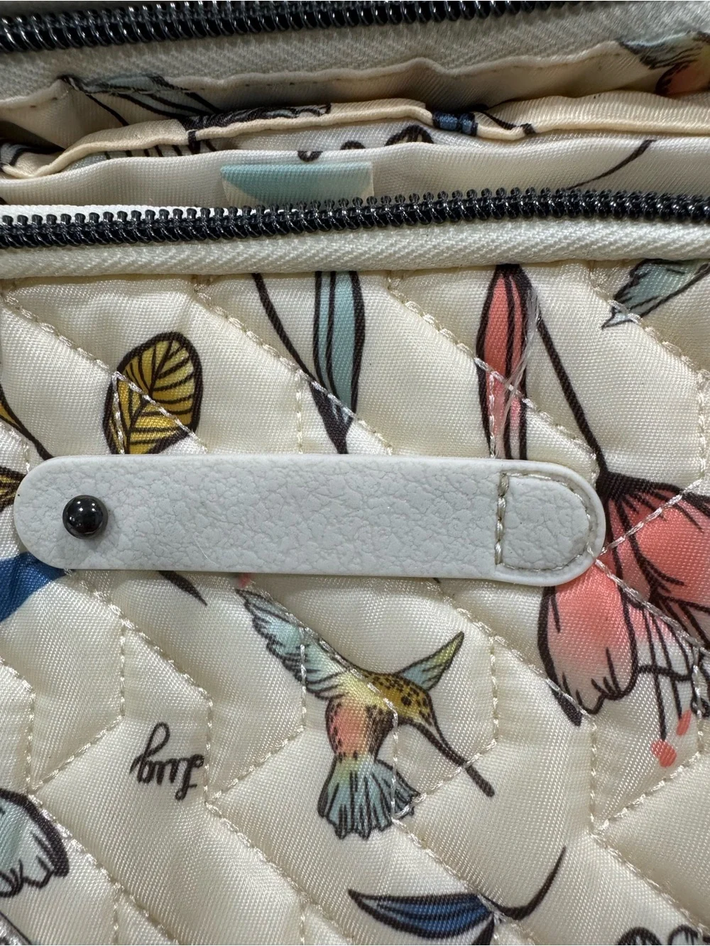 LUG Floral Hummingbird Quilted Crossbody Bag in Cream—EUC